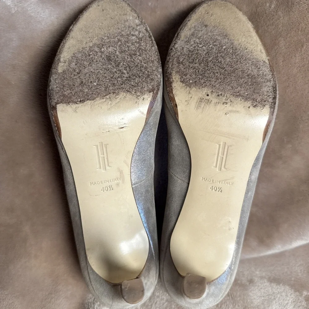 Hobbs London Pumps Women 40.5 Champagne Silver Shimmer Suede Italy Classic Gala